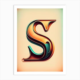 S, Letter, Alphabet Retro Illustration Art Print