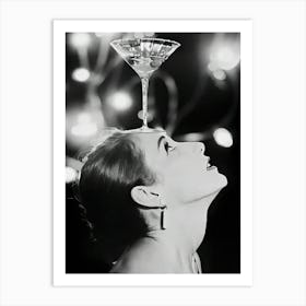 Woman Balancing Cocktail On Head Art Print