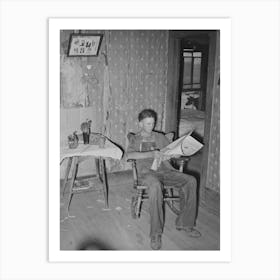 Son Of Tenant Farmer Reading The Morning Paper While Waiting For Noonday Meal Near Muskogee, Oklahoma Art Print