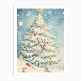 Snowy Christmas Tree Art Print