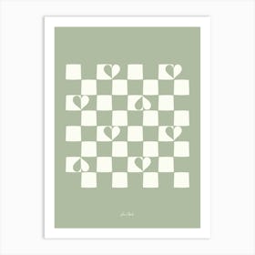 Sage Checkered Hearts Art Print