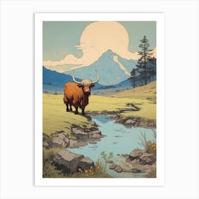 Highland Cow In The Distance With River Art Print
