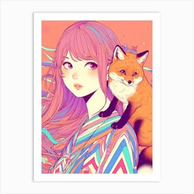 Pretty Anime Girl with Fox 14 Art Print