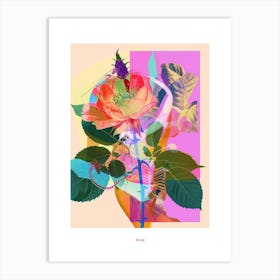 Rose 4 Neon Flower Collage Poster Art Print