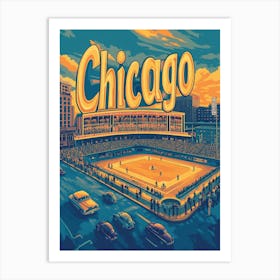 Aihrgdesign A Retro Travel Poster For Chicago Featuring The H 0c5f732c 6619 4d74 8b49 044abfd9d591 1 Art Print