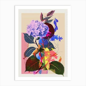 Hydrangea 4 Neon Flower Collage Art Print