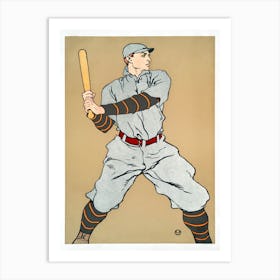 Vintage Drawing Of A Baseball Player Holding A Bat (1908), Edward Penfield Art Print
