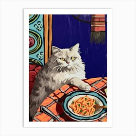 White Cat And Pasta 1 Art Print