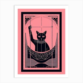 The Hanged Man Tarot Card, Black Cat In Pink 0 Art Print