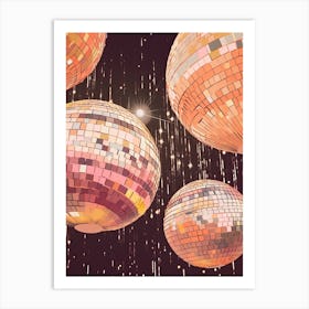 Disco Ball Mirror Ball Pink Painting Art Print