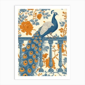 Floral Wallpaper Style Of A Peacock On The Balcony 2 Art Print