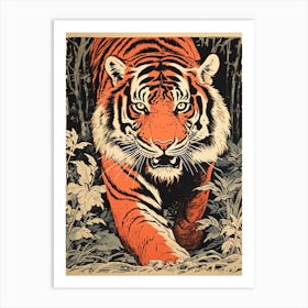 Tiger Art In Woodblock Printing Style 4 Art Print