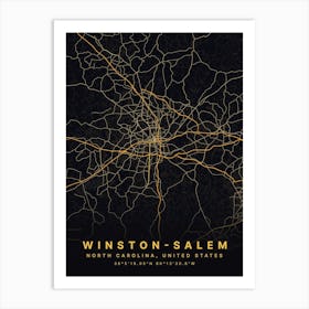 Winston Salem North Carolina Usa Black And Gold Map Art Print