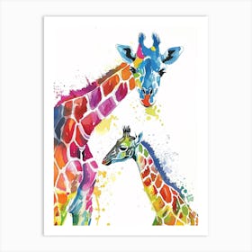 Giraffe Mother & Calf Watercolour 1 Art Print