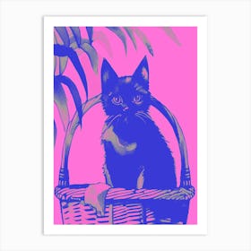 Kitty Cat In A Basket Pink 2 Art Print