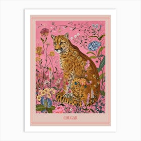 Floral Animal Painting Cougar 1 Poster Art Print