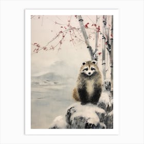 Vintage Winter Animal Painting Raccoon 4 Art Print