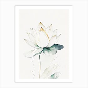 White Lotus Minimal Watercolour 1 Art Print