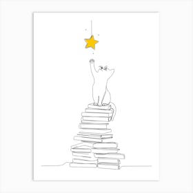 Cat on Books Approaching for Star Poster