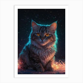 Cat In The Night Art Print