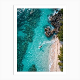 Aerial Drone Photography Capturing A Surfer Riding A Wave Near A Lagoon On A Tropical Coastline San (5) Art Print