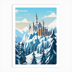 Retro Winter Illustration Schloss Neuschwanstein Germany 1 Art Print