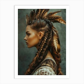 Native American Woman With Feathers Art Print