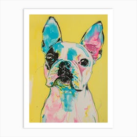 Boston Terrier Dog Pastel Line Watercolour Illustration  1 Art Print