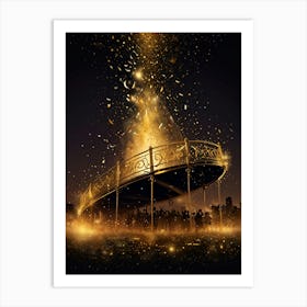 Golden Bridge With Fireworks Art Print