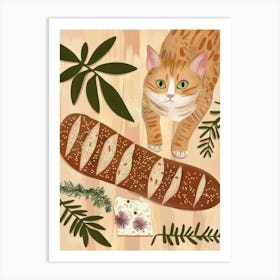 Cat And Baguette 1 Art Print