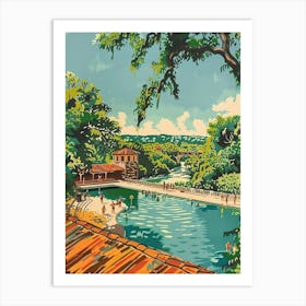 Barton Springs Pool Austin Texas Colourful Blockprint 2 Art Print
