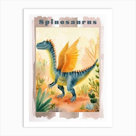Cute Spinosaurus With Wings Watercolour Poster Art Print