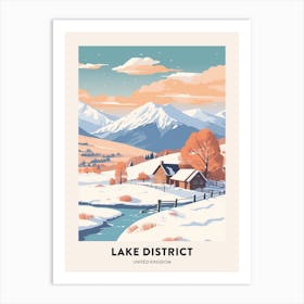 Vintage Winter Travel Poster Lake District United Kingdom 1 Art Print