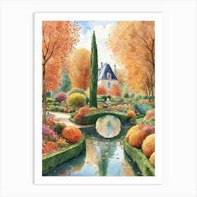 Giverny Gardens France In Autumn Fall Illustration Art print 1 Art Print