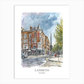 Lambeth London Borough   Street Watercolour 1 Poster Art Print