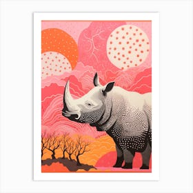 Rhino With Swirly Lines Pink & Orange 3 Art Print