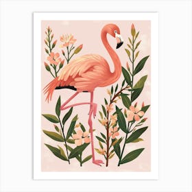 Lesser Flamingo And Oleander Minimalist Illustration 4 Art Print