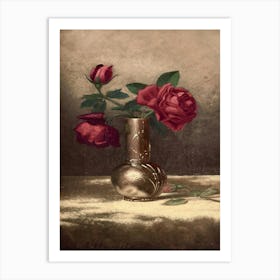 Roses In A Silver Vase Art Print