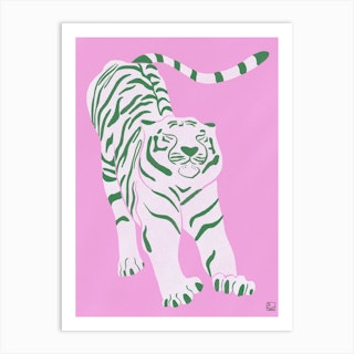 Tiger Doesnt Lose Sleep Pink And Green Art Print