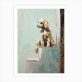 Poodle Dog, Painting In Light Teal And Brown 2 Art Print