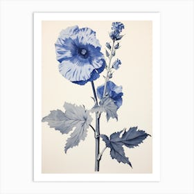 Blue Botanical Hollyhock 2 Art Print