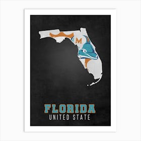 Miami Dolphins Florida State Map Art Print