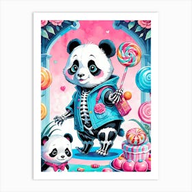 Cute Skeleton Panda Halloween Painting (27) Art Print