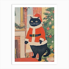 Santa Cat In Christmas Living Room Art Print