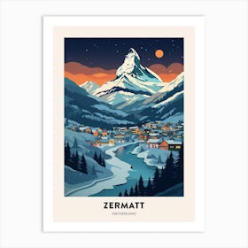 Winter Night  Travel Poster Zermatt Switzerland 3 Art Print