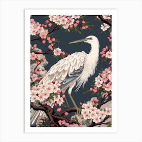 Cherry Blossom And Cranes 3 Vintage Japanese Botanical Art Print