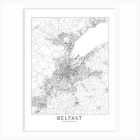 Belfast White Map Art Print