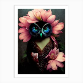 Owl With Flowers 2 Art Print