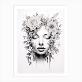 Floral Detailed Line Face 1 Art Print