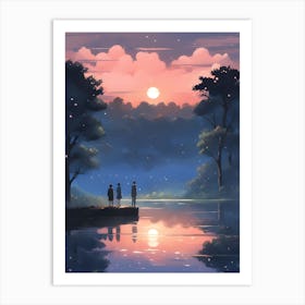 Two People Standing By A Lake Art Print